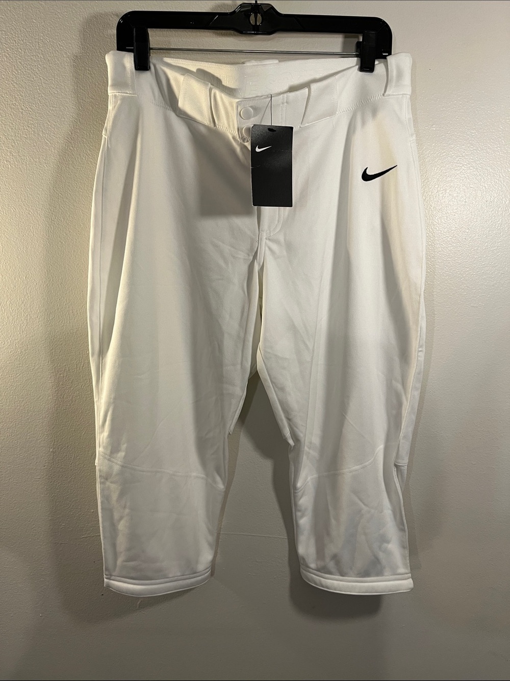 Nike White Athletic Baseball Pants with Black Swoosh